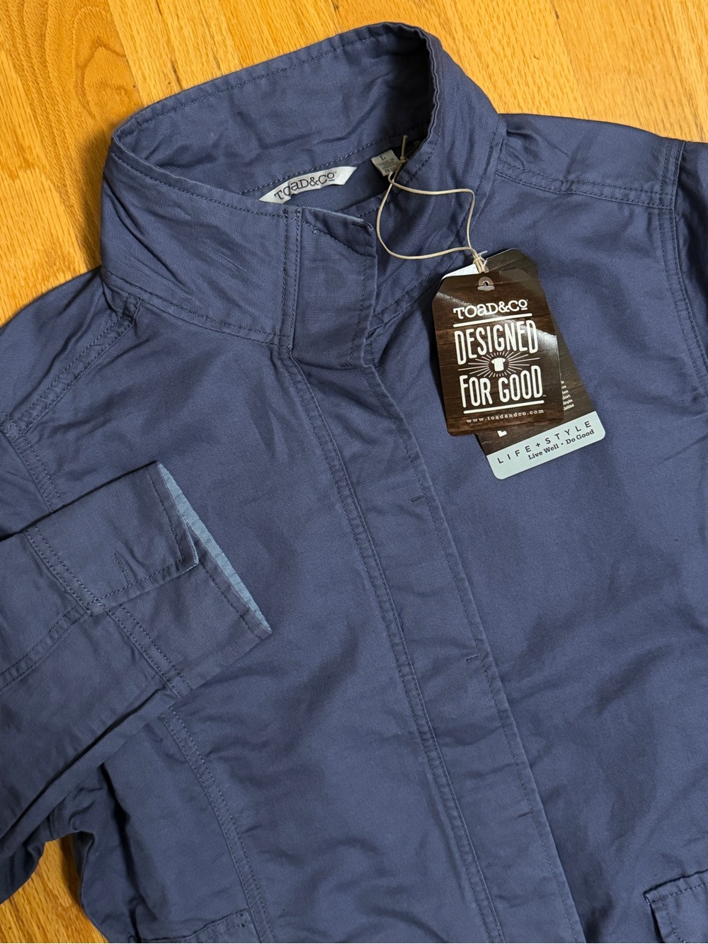 Toad & Co Dust Jacker Womens Large Indigo Linen Cotton Pockets NWT